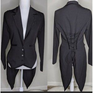 HOT TOPIC Tail Coat Tuxedo Black Cinch Tie Back LG